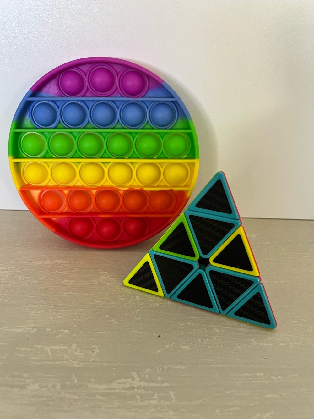 Rubik’s Cube Triangle Pyramid Puzzle & Rainbow Pop It Fidget Toy Bundle